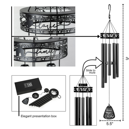 34" Family-Love Memorial Wind Chimes, Thoughtful Gift For Special Occasions or Reflections.