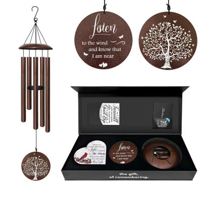 Gift Bundle Memorial Serenity Wind Chime - Antique Bronze Flower For Special Occasions or Reflections 48”