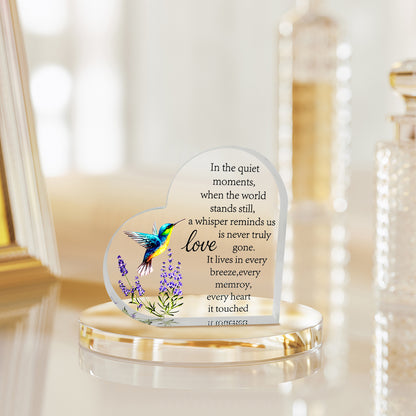 Memorial Heart With Gift Box - Acrylic Hummingbird