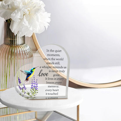 Memorial Heart With Gift Box - Acrylic Hummingbird