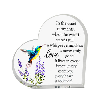 Memorial Heart With Gift Box - Acrylic Hummingbird