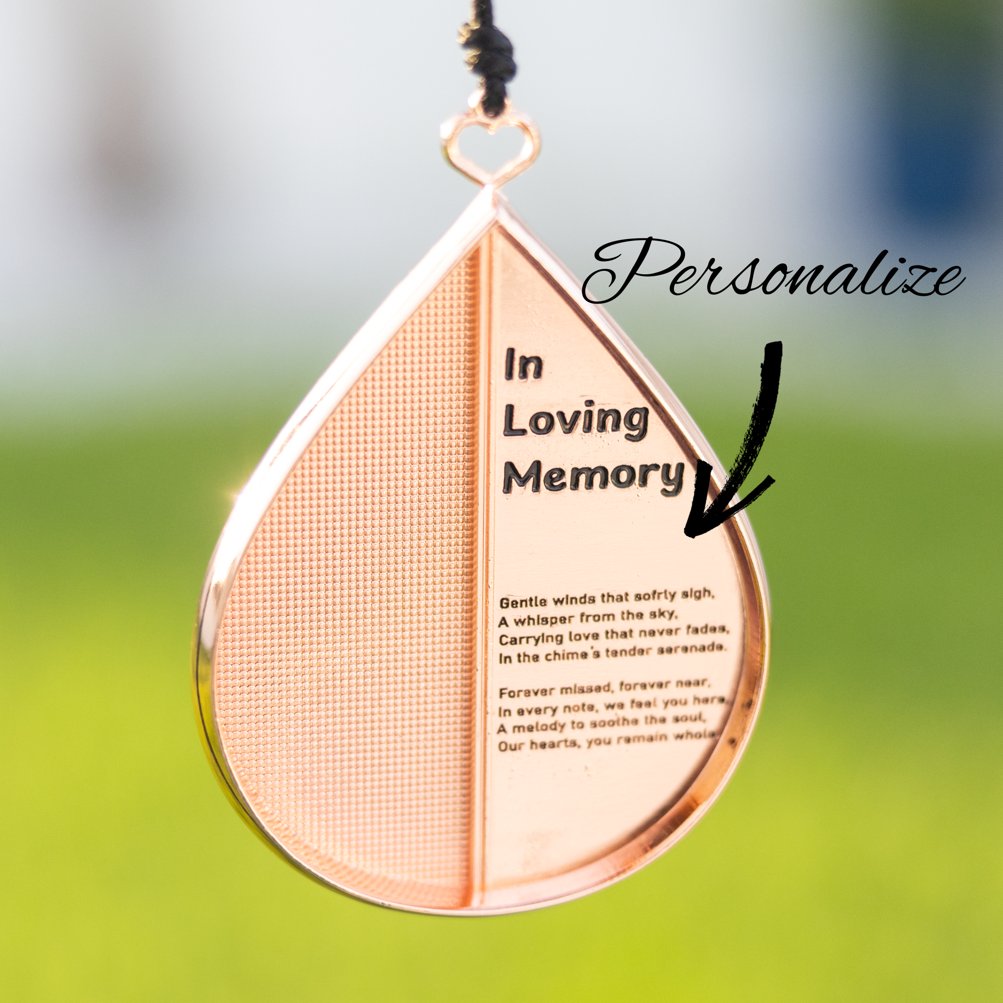 28” Wind Chime with Gift Box – Whispering Hearts™ Collection – Rose Gold Personalized