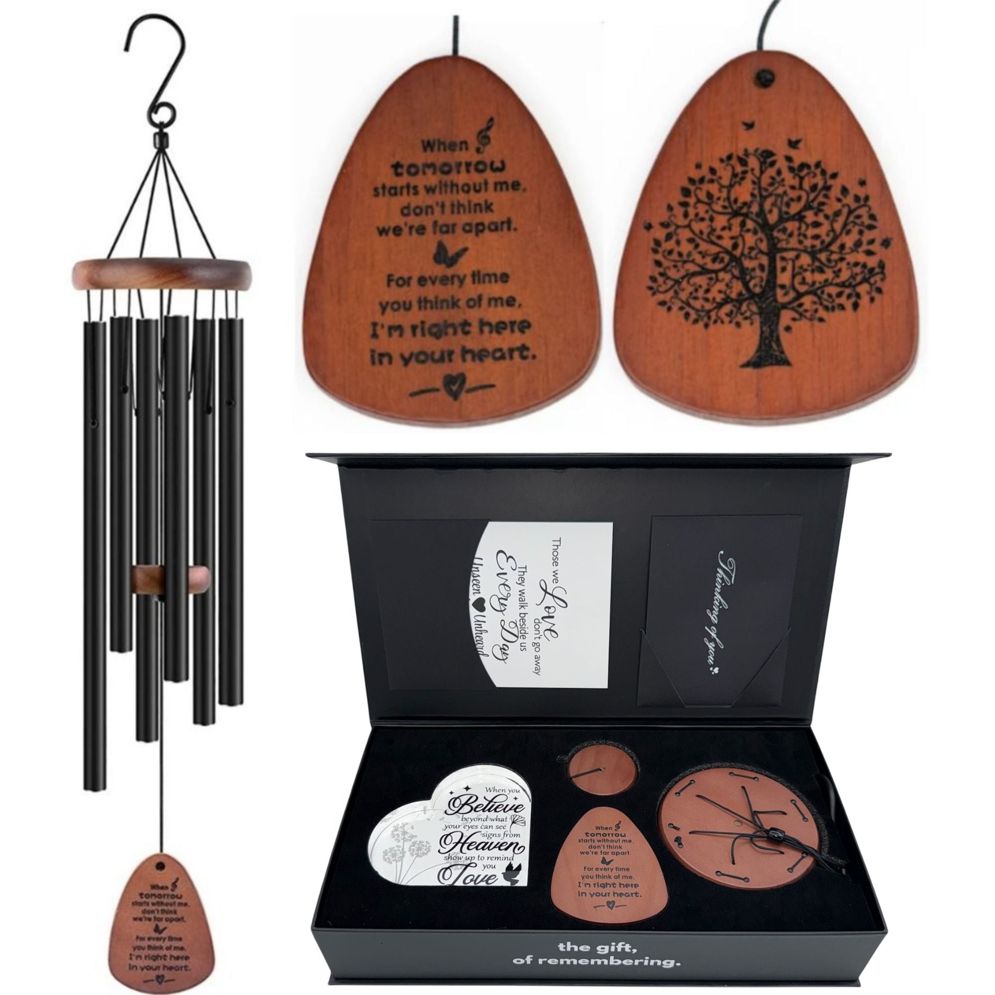 I AM HERE NOW ペンダント Gift Bundle - Serenity Memorial Wind Chimes - Memorial Heart