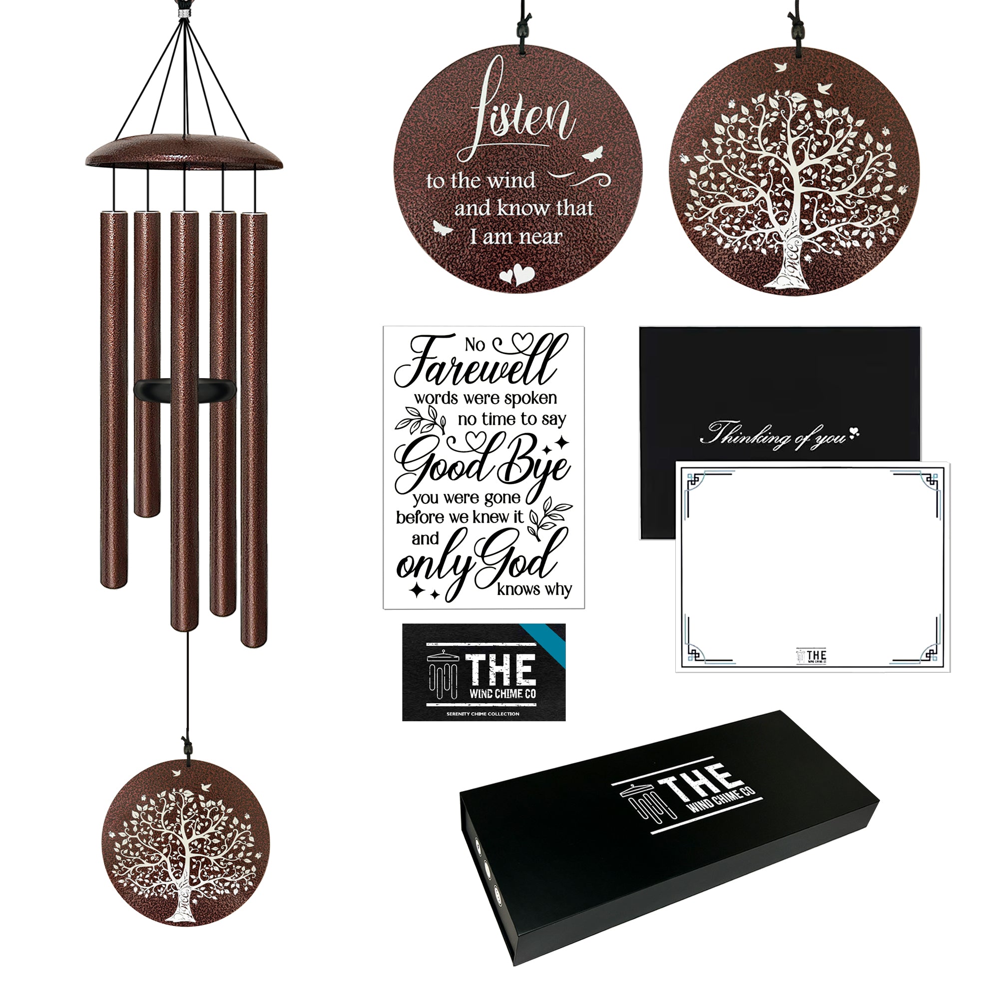 Memorial Serenity Wind Chime - Antique Bronze Flower For Special Occasions or Reflections 48”