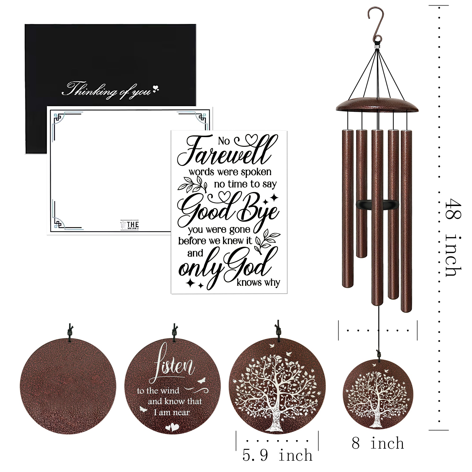 Gift Bundle Memorial Serenity Wind Chime - Antique Bronze Flower For Special Occasions or Reflections 48”