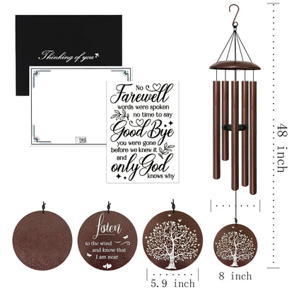Gift Bundle Memorial Serenity Wind Chime - Antique Bronze Flower For Special Occasions or Reflections 48”