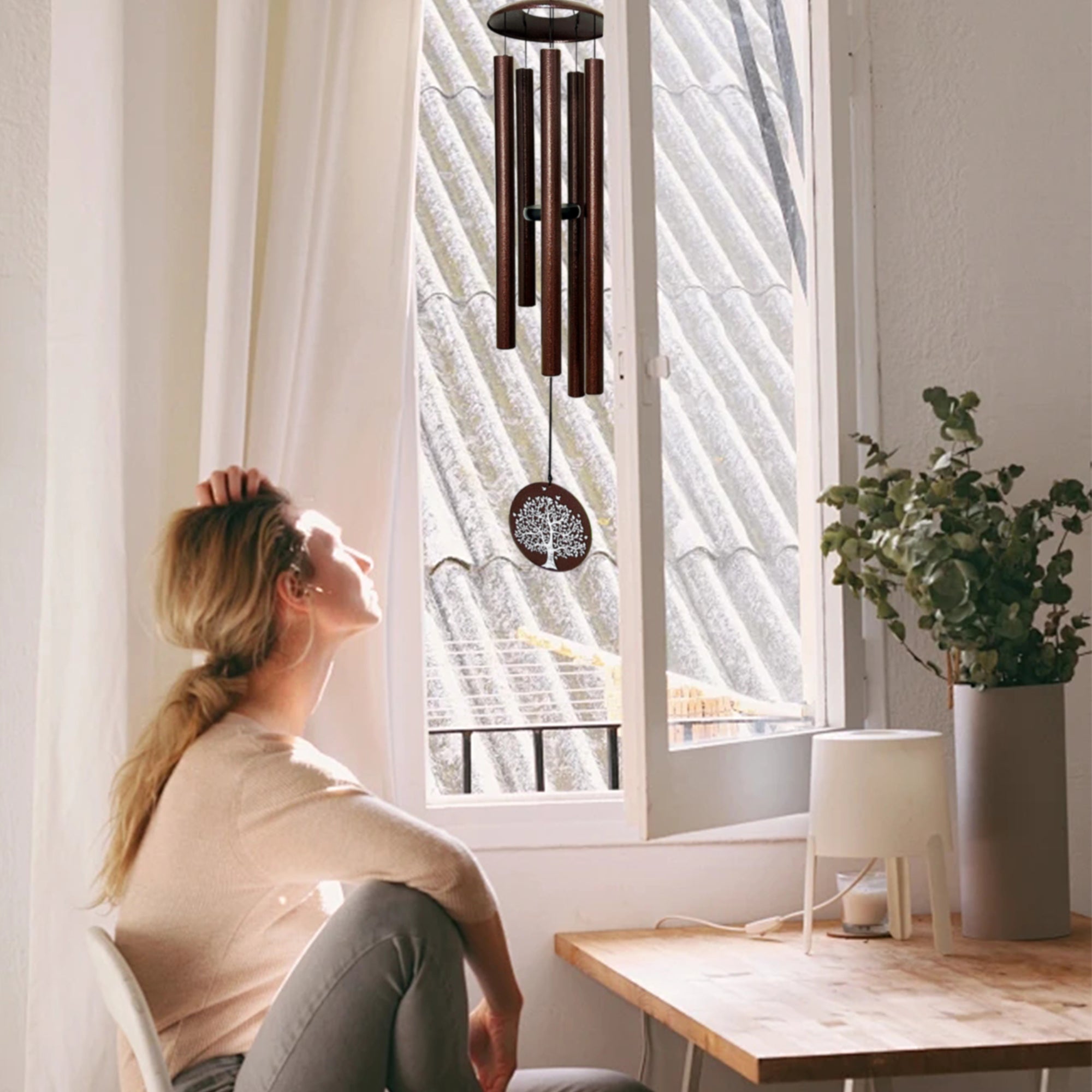 Gift Bundle Memorial Serenity Wind Chime - Antique Bronze Flower For Special Occasions or Reflections 48”