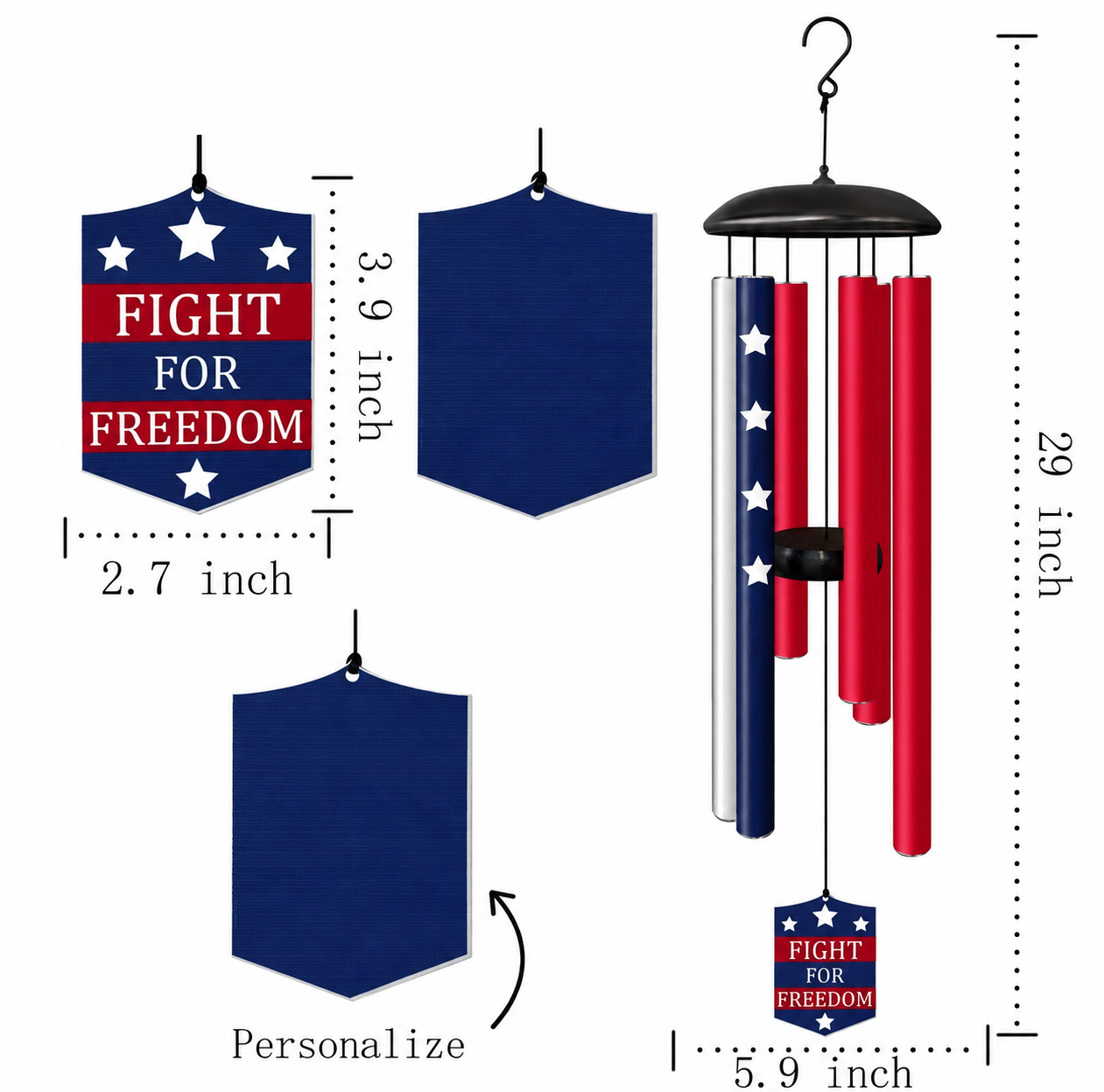 Patriot Wind Chime 29” - Freedom Rings