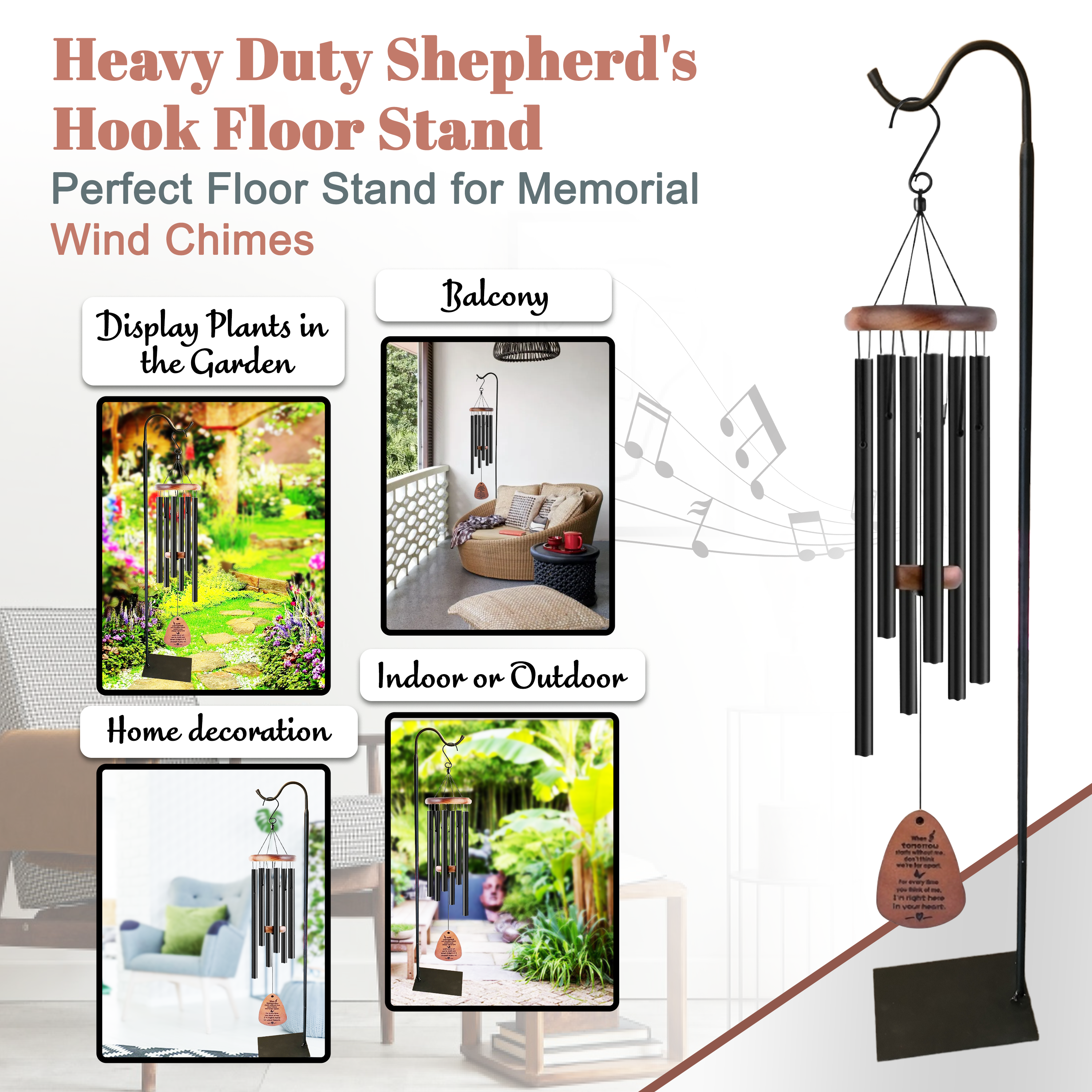 60" Adjustable Heavy Duty Shepherd's Hook Floor Stand For Patio/Garden.