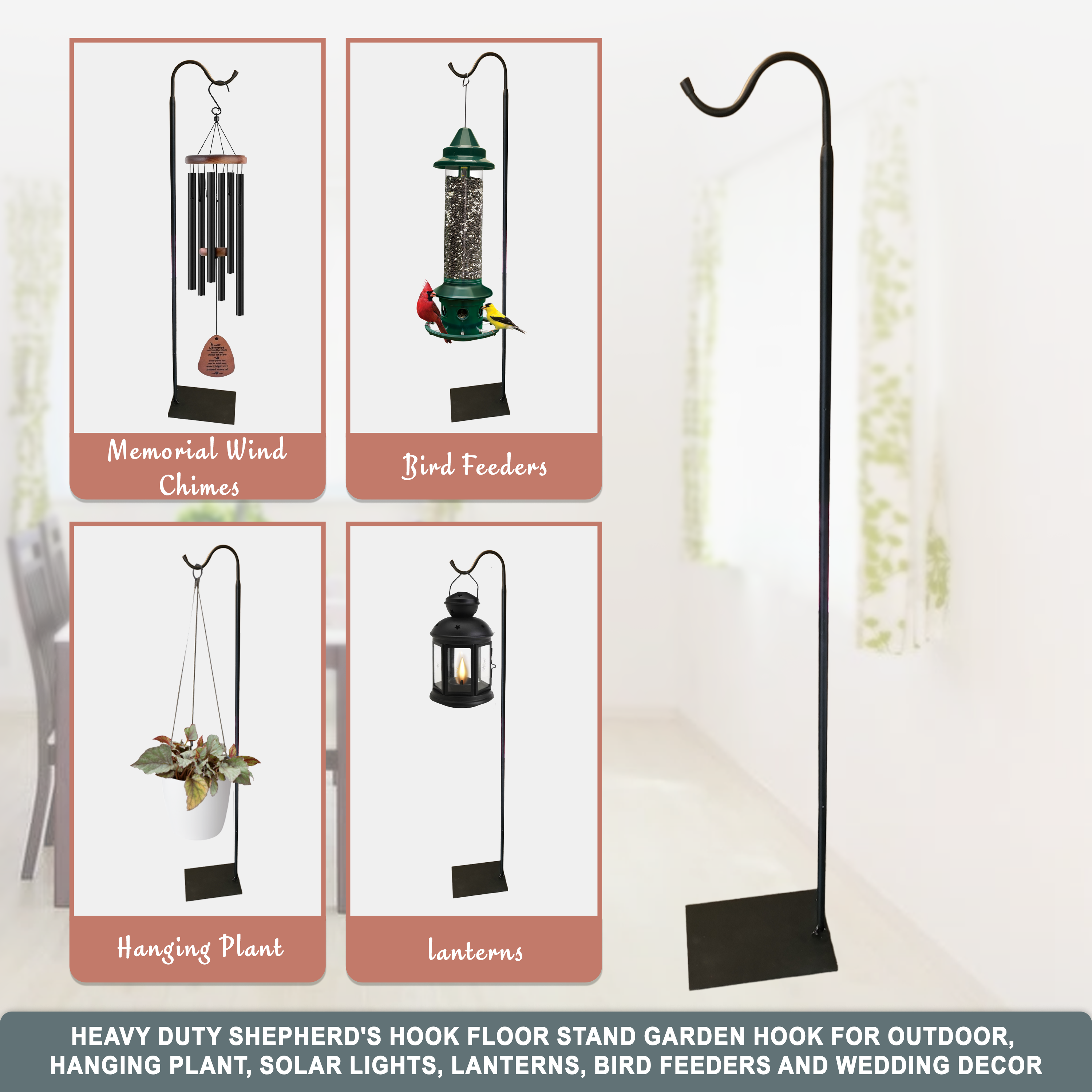 outdoor pole for hanging plants 60" Adjustable Heavy Duty Shepherd's Hook Floor Stand For Patio/Garden