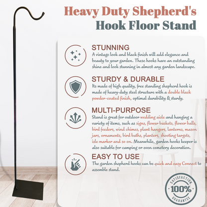 60" Adjustable Heavy Duty Shepherd's Hook Floor Stand For Patio/Garden.