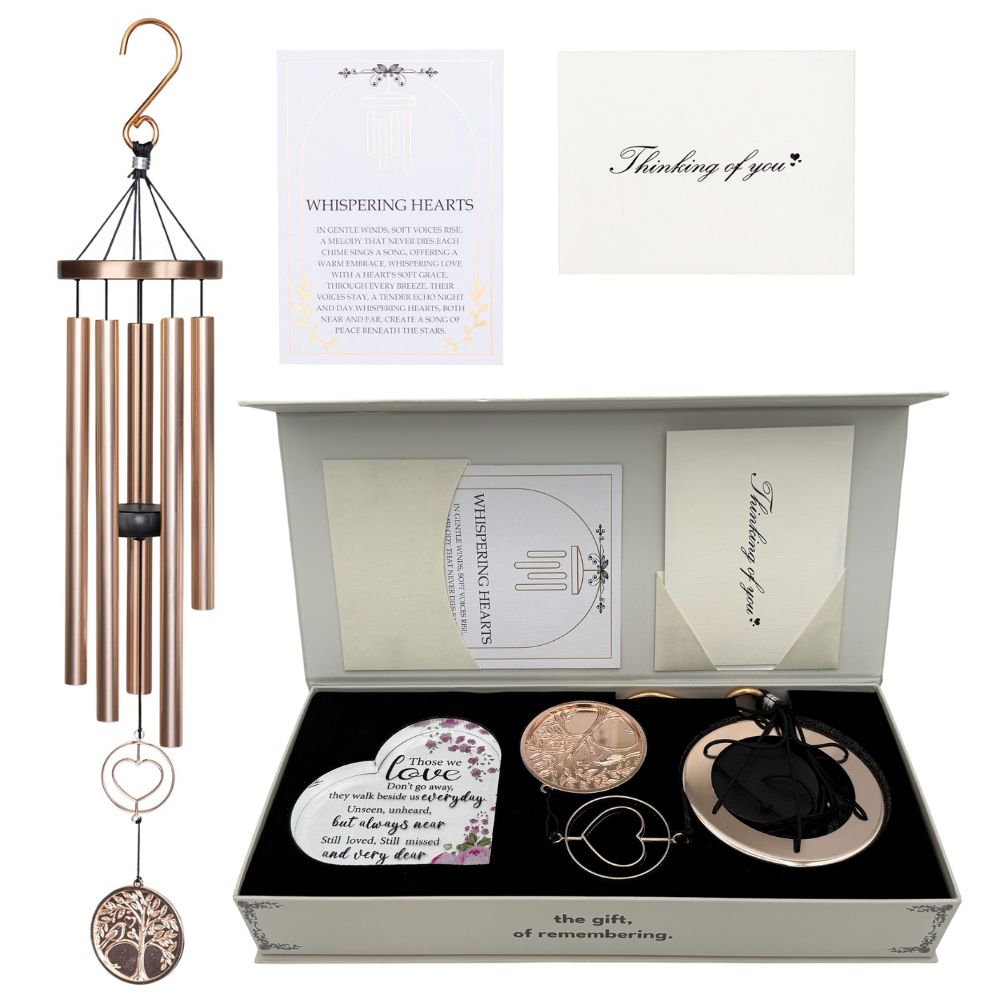 Gift Bundle - Memorial Wind Chime – Whispering Hearts™ Collection – Platinum Rose Personalized 30”