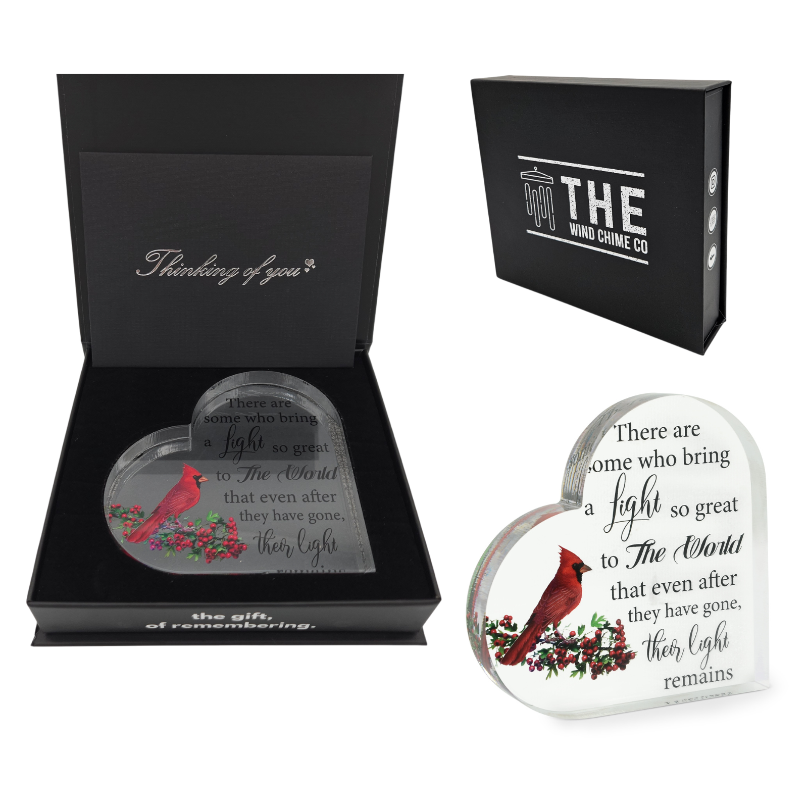 Memorial Heart With Gift Box - Acrylic Cardinal Bird | The Wind